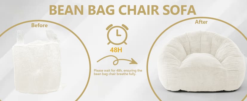 Bean Bag Chair for Adults, Soft Faux Fur Giant Beanbag Chairs, Oversized Cozy Bean Bag Couch Large Reading Chair, Comfy Bean Bag Sofa for Living Room, Bedroom & Dorm, Beige