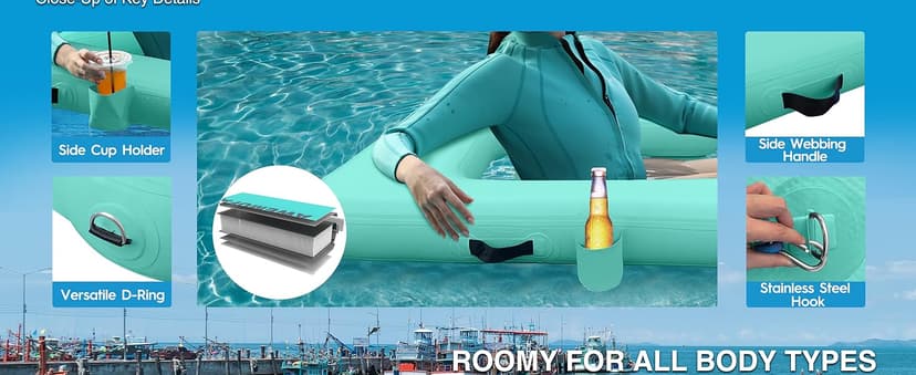 AWEMUFA Inflatable Chair for Lakes, Inflatable Floating Chair Floating Pool Lounger Float Adult, Heavy Duty Lake Floats Outside Tanning Pool Hangout Armrest Floaties