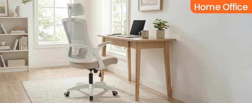 NEO CHAIR Office Desk Chair Gaming Computer High Back Support Mesh Comfy Seat with Adjustable Ergonomic Headrest Lumbar Rolling Flip-up Armrests and Wheels (Beige)
