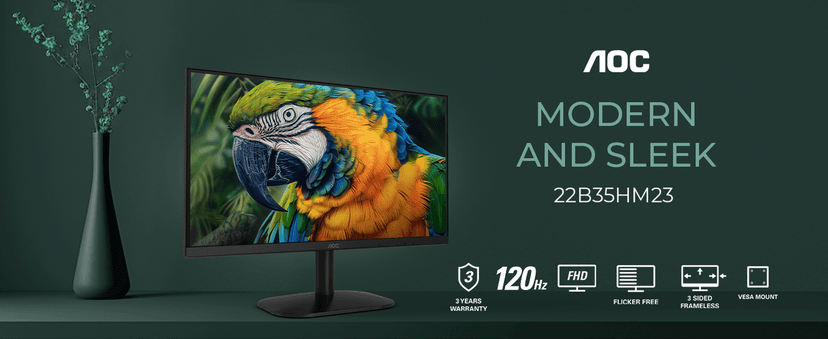 AOC 22B35HM23 22" Full HD (1920 x 1080) 120Hz LED Monitor, Adaptive Sync, VGA & HDMI, Flicker-Free, Low Blue Light, HDR Ready, VESA, Tilt Adjust, Eco-Friendly