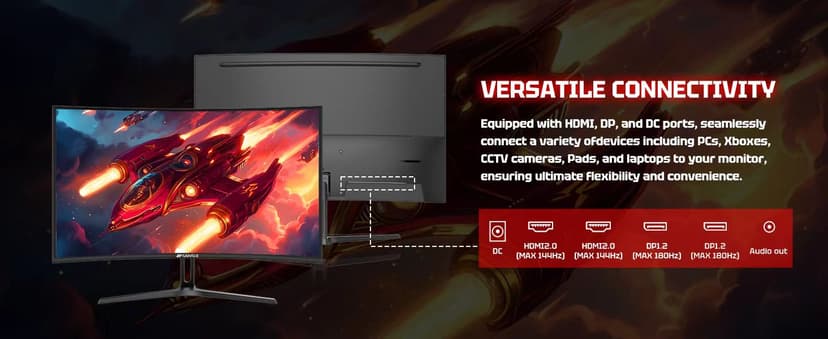 SANSUI 27 Inch WQHD 2560X1440 Curved Gaming Monitor, 180Hz MPRT 1ms Computer Monitor,HDMI2.0 * 2, DP1.2 * 2, Freesync, Curved 1500R, 5000:1 Contrast Ratio, 120% sRGB,HDR(ES-G27C1Q DP Cable Included)