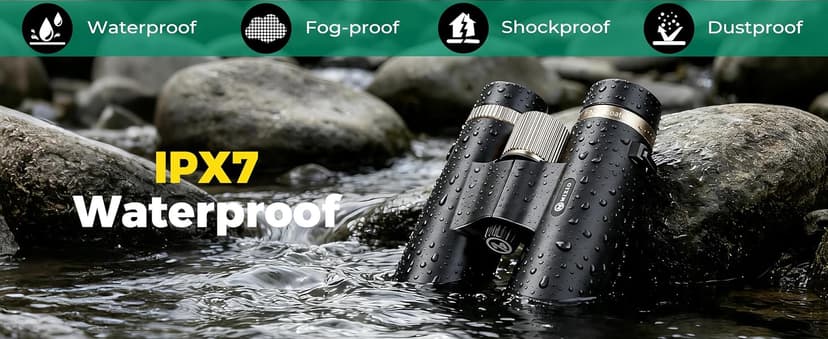 12x42 UHD Binoculars for Adults High Powered Waterproof Large View with Clear Vision & Compact Binocular Essentials for Hunting Camping Cruise Travel Bird Watching Sports