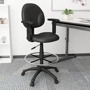 Boss Office Products B1691-CS Stand Up Caressoft Drafting Stool with Adjustable Arms in Black, Vinyl