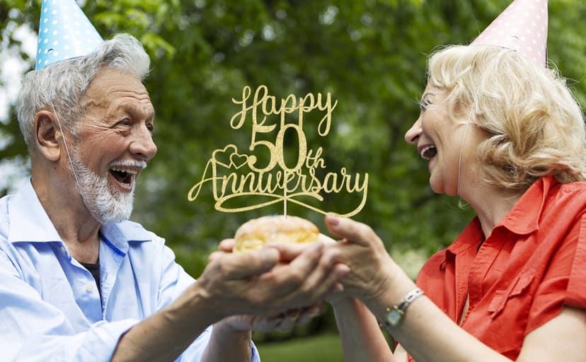 Sleyberoy golden Glitter Happy 50th Anniversary Cake Toppers -Wedding Anniversary Party Decorations, 50th Wedding Anniversary, Company Anniversary Party, Birthday Party Decorations