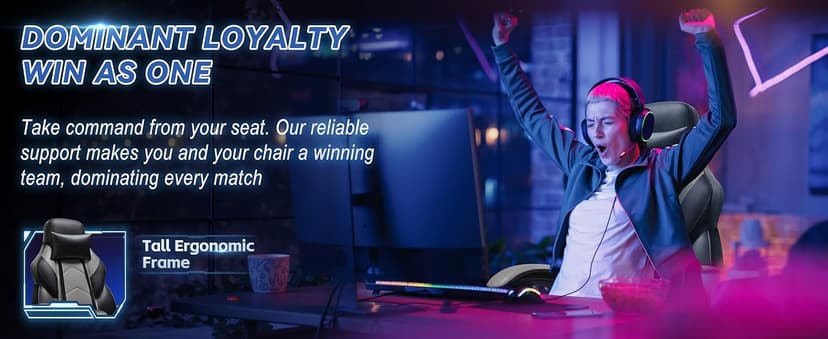 DL-win Gaming Chairs for Adults, Computer Chair with Footrest and High Back, Big and Tall Gamer Chair's with Massage Lumbar Support, 360° Swivel Height Adjustable Gaming Chair, Grey
