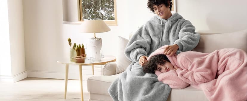 Bedsure Blanket Hoodie, Wearable Blanket for Adults & Kids as Gifts for Women Men, Birthday Gifts for Women Mom Girl Sherpa Oversized Hoodie, Grey, Standard