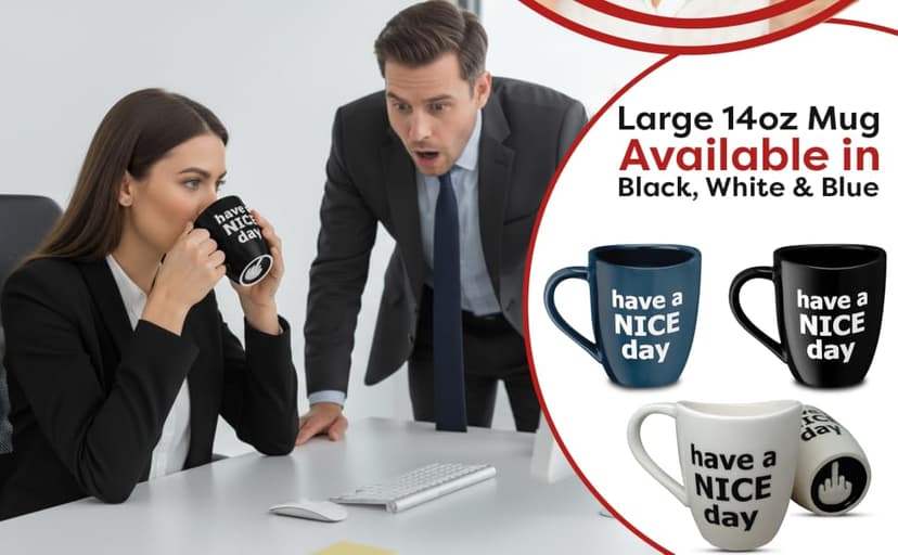 Decodyne Funny Coffee Mug, Gag White Elephant Gifts for Adults and Coworkers - Perfect for Christmas, and Novelty Gifts, Middle Finger Mug, 14 Ounce (Black) B076PJ1JSG