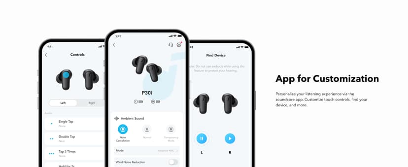 Soundcore P30i by Anker Noise Cancelling Earbuds, Strong and Smart Noise Cancelling, Powerful Bass, 45H Playtime, 2-in-1 Case and Phone Stand, IP54, Wireless Earbuds, Bluetooth 5.4 (Black)