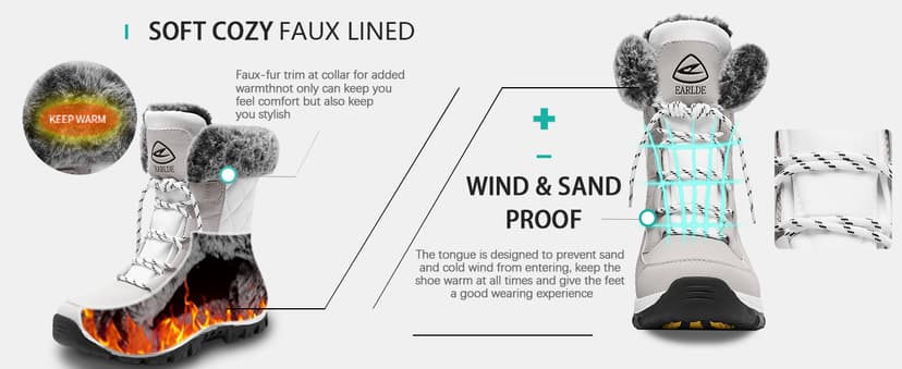 EARLDE Women's Snow Boots Waterproof Winter Boots Mid-Calf Outdoor Lightweight Warm Faux Fur Lined with Non-slip Sole