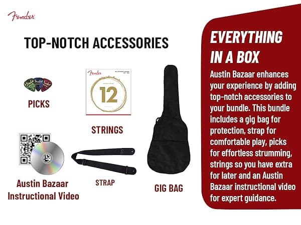 Fender FA Series Dreadnought Acoustic-Electric Guitar - Natural Bundle with Gig Bag, Strap, Strings, Picks, and Austin Bazaar Instructional DVD