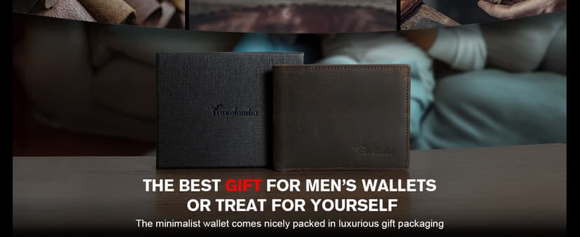 Travelambo Genuine Leather Wallet for Men with Gift Box - Handmade Bifold Stylish - Mens Wallets Rfid Blocking with 2 ID Windows