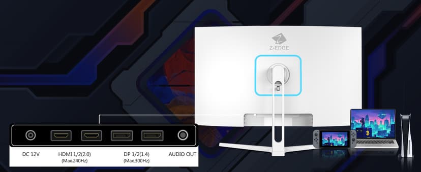 Z Z-EDGE 27 inch Curved Gaming Monitor, FHD 1080P 300Hz 240Hz Computer Monitor, Ultra-Fast MPRT 1ms Curved Monitor, 1500R, 16.7M Colors, UG27H Frameless Bezel, 2X DP 1.4 Ports and 2X HDMI 2.0 Ports