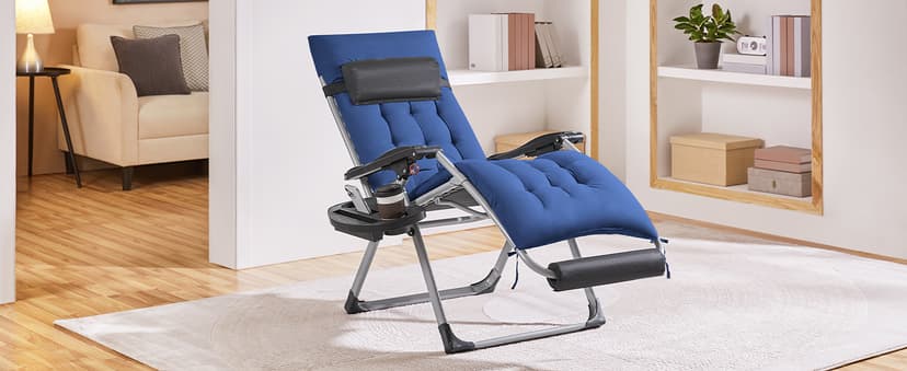 Yaheetech Zero Gravity Chair, Folding Reclining Lounge Recliner with Removable Pad & Headrest & Side Cup Holder Tray for Indoor and Outdoor Navy Blue/1