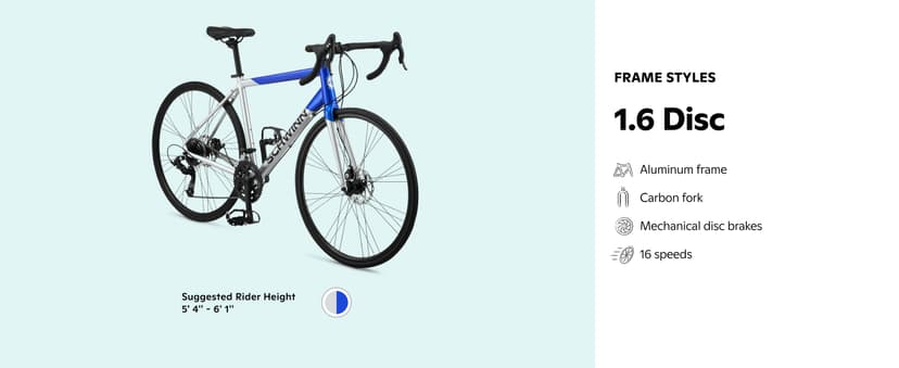 Schwinn Phocus 1.6 Disc Road Bike, 700c Bike for Men and Women, 16-Speed Road Bicycle, Lightweight Aluminum Frame, Alloy Carbon Fork, Disc Brakes, Aerodynamic Riding Position, Bikes for Adults