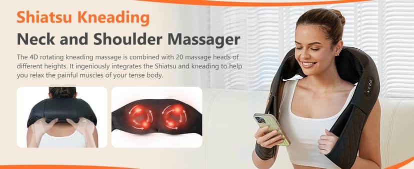 Back and Neck Massager,Shiatsu Back Massager with Heat,Cordless Portable Kneading Shoulder Massage Shawl Electric Massage Pillow for Pain Relief Deep Tissue Gifts for Dad Mom Friends