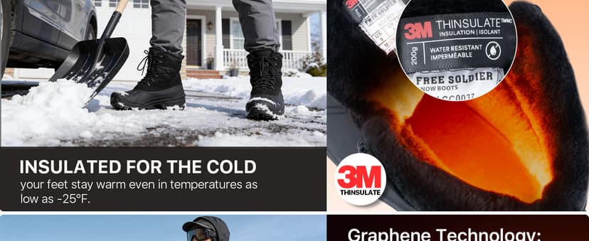 FREE SOLDIER Mens Snow Winter Boots for Men Warm Fleece Lining Winter Ski Shoes Waterproof Insulated Booties