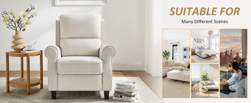 Oversized Recliner Chair for Living Room, Modern Reclining Sofa Home Theater Seating with Upholstered Push Back, Mid-Century Reclining Armchair with Lumbar Support, Bedroom, Reading Nook, Office