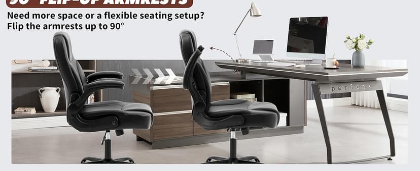 Executive Office Chair PU,Leather Office Chair with Wheels,360° Swivel Rolling Chair with Padded Arms,Ergonomic Computer Chair with Lumbar Support for Short People Use(Black)