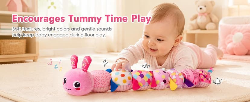 KMUYSL Baby Toys 0-6 6-12 Months, Sensory Music Animal Stuffed Toy for 0 1 2 3 4 5 6+ Months, Plush Toy with Crinkle and Rattles for Infant Newborn, Tummy Time Toys Gifts for 0-3-6-12 Month