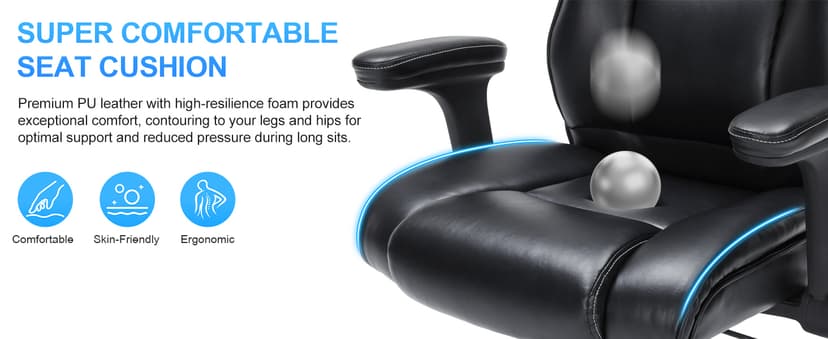 Office Drafting Chair, Tall Desk Chair with Adjustable Armrests and Footrest Ring PU Leather Standing Desk Chair with Extra Thicken Seat Cushion, Comfy High Office Chair for Counter Height Desk, Black