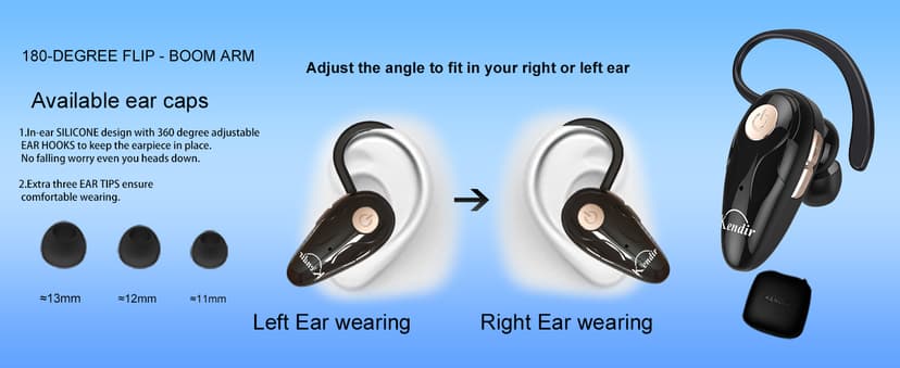 Kendir Bluetooth Headset, V5.0 Ultralight Wireless Headphone Cell Phone Earpiece with Mic Headsetcase,Volume Control, Handsfree Earbud,Compatible with Android/iPhone/Smartphones/Laptop