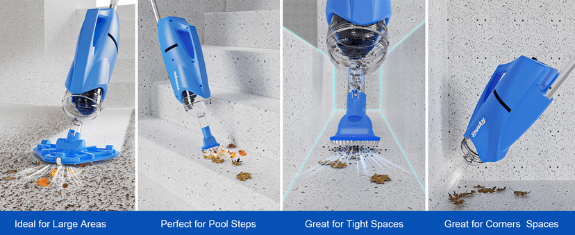 2025 Upgraded Handheld Pool Vacuum Cleaner for Above Ground & Inground Pools - Cordless Pool Cleaner w/18.5GPM Suction, Telescoping Pole(20-69in), 2 Brush Heads - Ideal for Spas & Hot Tubs