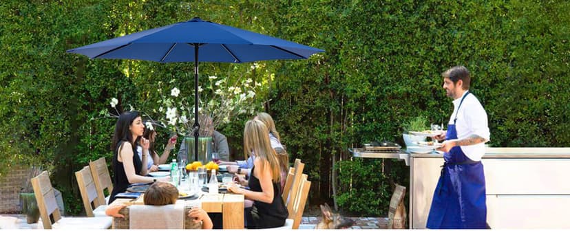 OLIXIS 9ft Patio Umbrella with Tilt and Crank Button & 8 Sturdy Ribs Waterproof, Patio Table Umbrella Perfect for Poolside, Terrace, Beach and Outdoor Restaurant, Blue