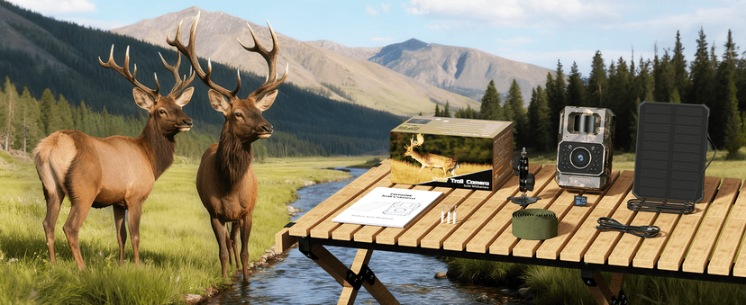 MAXDONE Solar WiFi Trail Camera Bluetooth Game Camera, 4K 64MP Wildlife Cameras 2000mAh Built-in Battery Rechargeable Power Hunting Cameras with Night Vision Trail Cam Bluetooth Wi-Fi Deer Cams