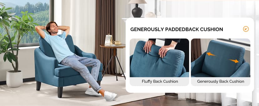 VINGLI Linen Fabric Accent Chair Navy Blue, Modern Upholstered Armchair, Comfy Sofa Chair Living Room Bedroom Furniture for Apartment