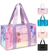 Fammart Mesh Beach Bag, Large Beach Tote with Zipper Pocket, Toys Pool Bag for Family Travel Vacation Cruise Essentials