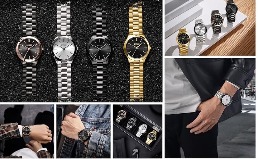 BUREI Men Watches Fashion Analog Stainless Steel Quartz Waterproof Watches,Gift for Men.
