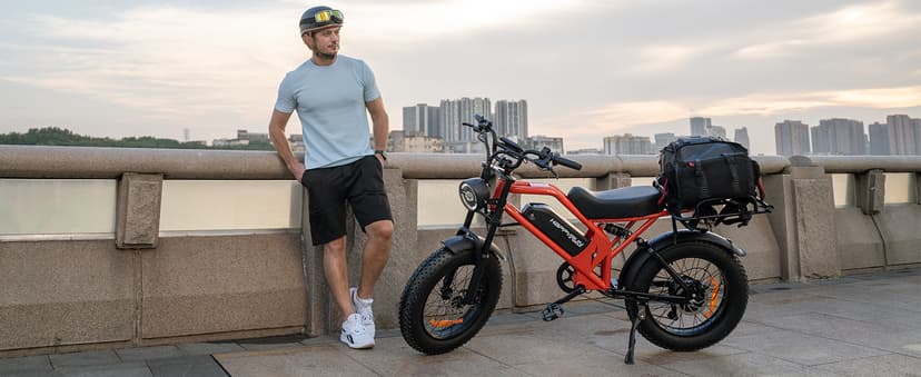 HAPPYRUN 1500W Electric Bike for Adults, 48V 18Ah Removable Battery, 20" Fat Tire E-Bike, 32MPH & 68+ Miles Range, 7-Speed Transmission, All-Terrain Mountain Ebike for Men & Women (Orange-red)