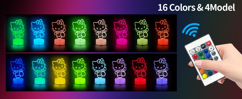 Cat Night Light Cute Night Light - Anime Charater 16 Color Change Decor Kitty Lamp with Remote, Dim, Timer,Kids Gifts for Christmas Birthday,Nursery Baby