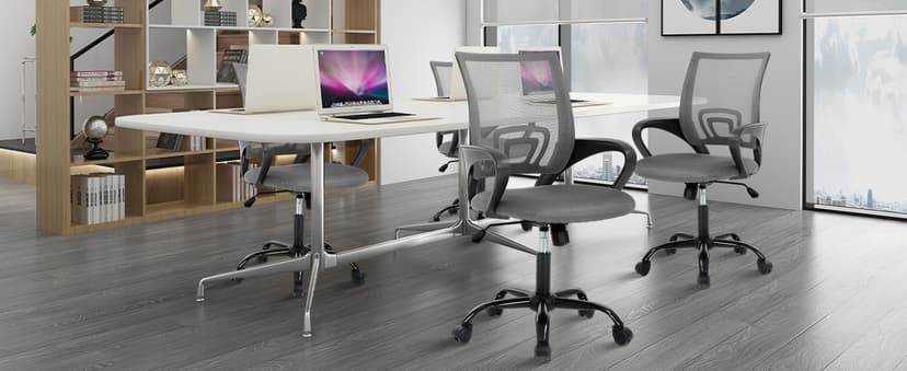 MKDLUFEI Office Chair, Ergonomic Cheap Desk Chair with Lumbar Support, Adjustable Mid Back Task Rolling Swivel for Home Office Student, Adults,Study, Grey