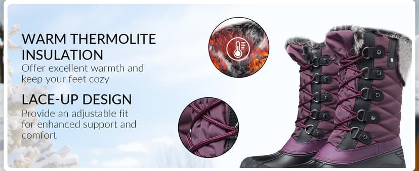 mysoft Women's Snow Boots Warm Insulated Faux Fur Lined Waterproof Mid-Calf Winter Boots