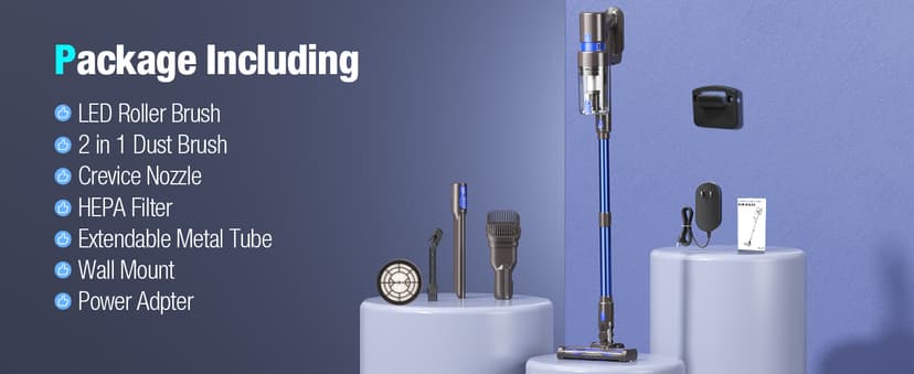 Cordless Vacuum Cleaner, 550W 45KPA 50Min Vacuum Cleaners for Home, Self-Standing Stick Vacuum with Touch Screen, 3 Power Modes, Rechargeable Battery, Handheld Vacuum for Pet Hair/Carpet/Floor