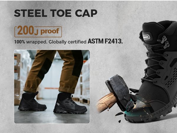 SUADEX Steel Toe Boots for Men Women Waterproof Arch Support Work Construction Indestructible Safety Boots