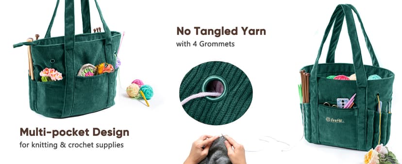 Crochet Bag and Tote - Corduroy Yarn Bag - Yarn Holder for Crocheting - Crochet Storage Bag for Crochet Hooks, Crochet Accessories, Knitting Bag for Crochet Lovers, Mother's Day Gift