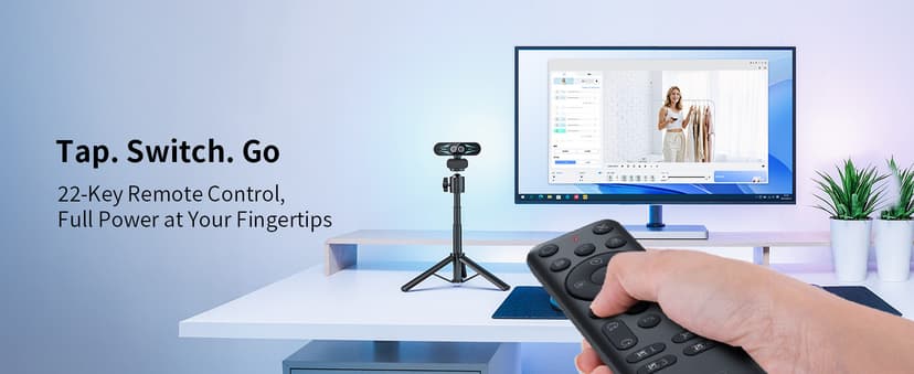 EMEET C60E Dual-Camera 4K Webcam for Streaming, Wide-Angle and Telephoto Cameras, Max 11X Hybrid Zoom & PDAF Autofocus, Remote Control, RGB Lighting, 2 Mics, Ideal for Livestreaming and Online Meeting