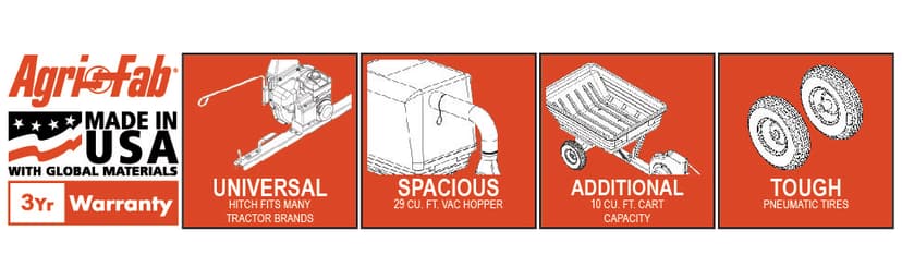 Agri-Fab 45-0630 Large Capacity 29 CU FT Soft Top Mow-N-Vac, Tow Behind Lawn Vacuum, Leaf Vacuum, Gas Powered, Easy Single Lever Dumping