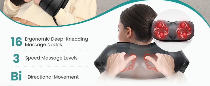 Nekteck Shiatsu Neck Massager for Pain Relief Deep Tissue with Heat, 3D Kneading Massage Pillow Back Shoulder Massagerfor Body Muscle, Plug-in Use for Home Office Car, Gifts for Mom Dad Him Her