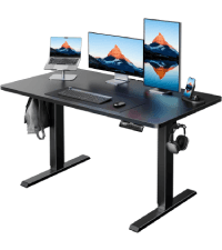 HUANUO 63″ L-Shaped Standing Desk, Built-in Power Outlets, Electric Height Adjustable Corner Computer Desk, Large Power Strip Holder, Sit Stand Up Desk with 3 Preset Heights, Vintage Brown