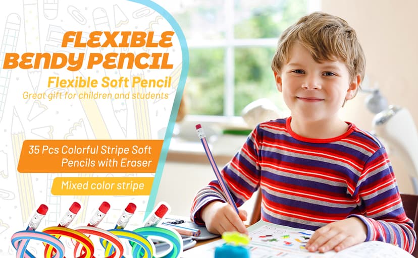OJYUDD Flexible Bendy Pencil,35 PCS Flexible Soft Pencil Colorful Stripe Soft Pencils with Eraser as Gift for Students or Children B07GVDPM1D