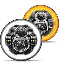 HWSTAR Pair New 1000% Bright Anti-glare 7 Inch Led Headlights Round Compatible with Jeep Wrangler JK JKU TJ LJ Chevy Ford GMC Dodge Mazda Nissan Mack VW etc DOT Approved H6024 Hi/Low Sealed Beam