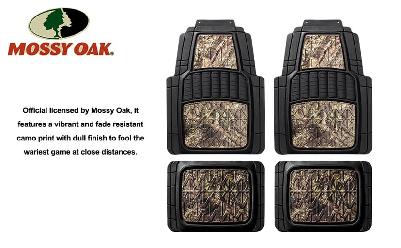 Mossy Oak Camo Trimmable Floor Mats - All Weather Protection - Trim to Fit for Car, SUV, Van, Trucks - Official Licensed Product (4 Pcs)