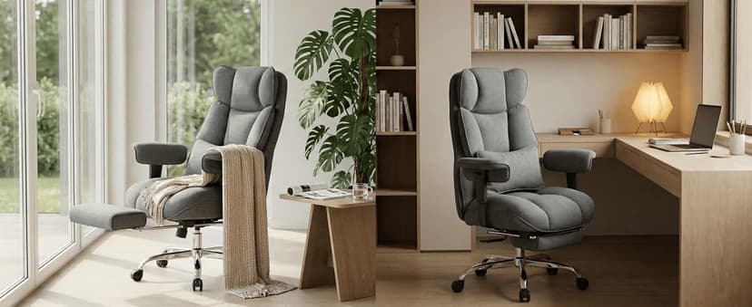 Efomao Executive Office Chair, Soft-Cushioned Computer Chair with Foot Rest, Fabric Home Office Desk Chairs, Big and Tall Office Chairs, Grey