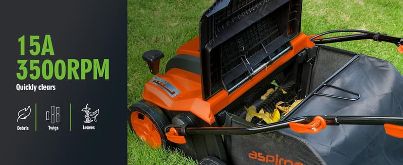 16” Artificial Turf Vacuum,1800w Grass Sweeper 15 Amp Lawn Sweeper Yard Power Brush with 45L Removable Leaf Collection Bag, Quick-Fold, Keeps Clear Sweepy Box, Orange