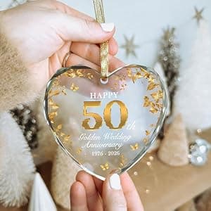 50th Wedding Anniversary Ornament 1976-2026, 50th Anniversary Marriage Gifts for Parents, 50 Year Anniversary Marriage Gifts for Couple, Golden Wedding Decorations, Golden Wedding Gift B0G8JPJD6V