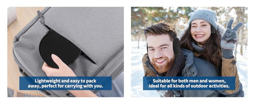 F Flammi Unisex Behind the Head Ear Muffs Foldable Winter Ear Warmers for Women & Men Ear Protection for Cycling Under Helmet