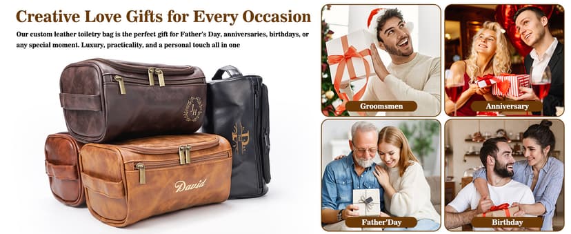 Personalized Leather Toiletry Bag for Men–Custom with Name & Initials,Perfect for Shaving and Travel Storage,Gift for Men– Anniversary, Birthday or Groomsmen Gifts - Brown